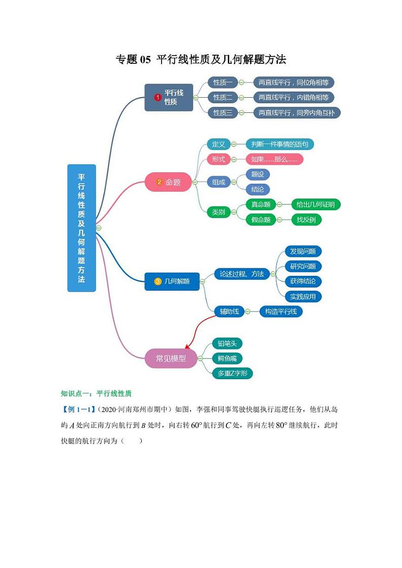 人教版七年级寒假讲义 专题05 平行线性质及几何解题方法01