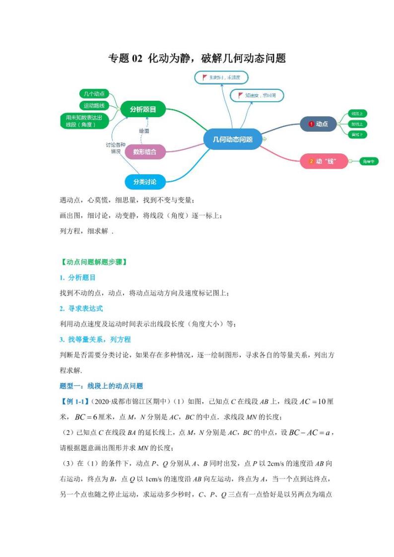 人教版七年级寒假讲义 专题02 化动为静，破解几何动态问题01