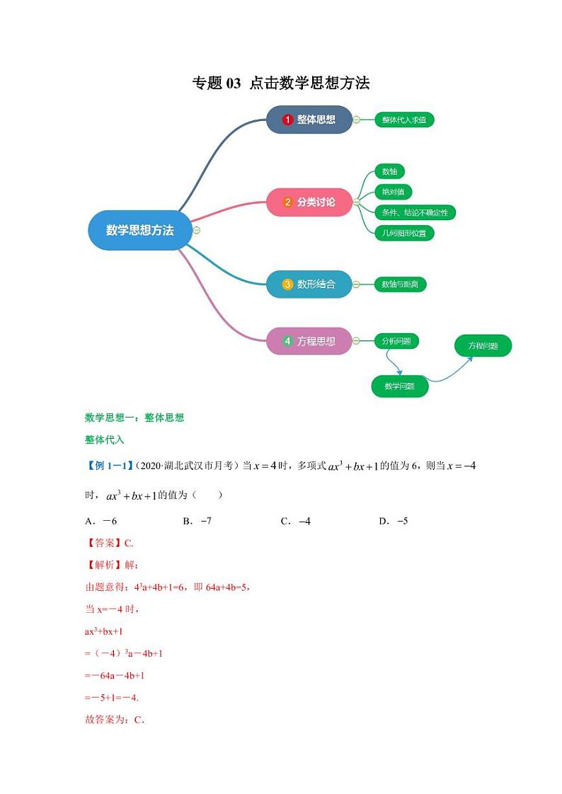 人教版七年级寒假讲义 专题03 点击数学思想方法01
