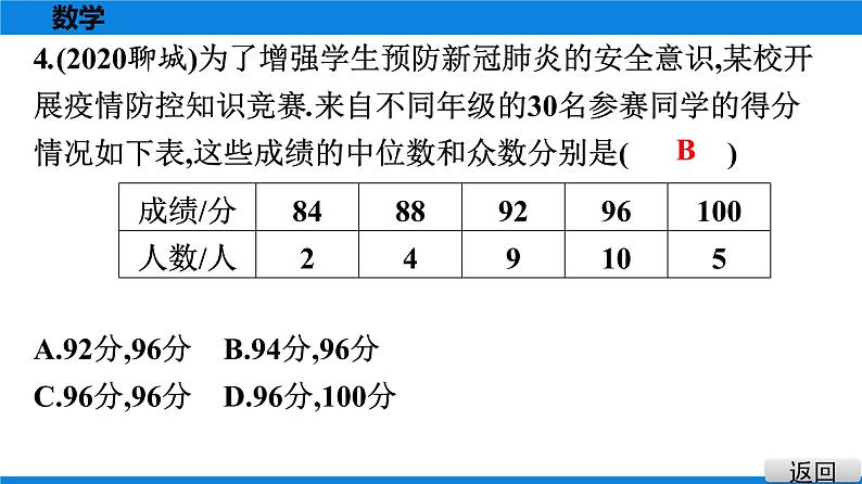 人教版八年级数学下册课堂教本 第二十章　数据的分析 试卷课件07