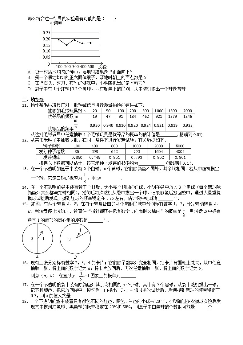 2021苏科版数学九年级下学期8.5概率帮你做估计课时作业 练习02
