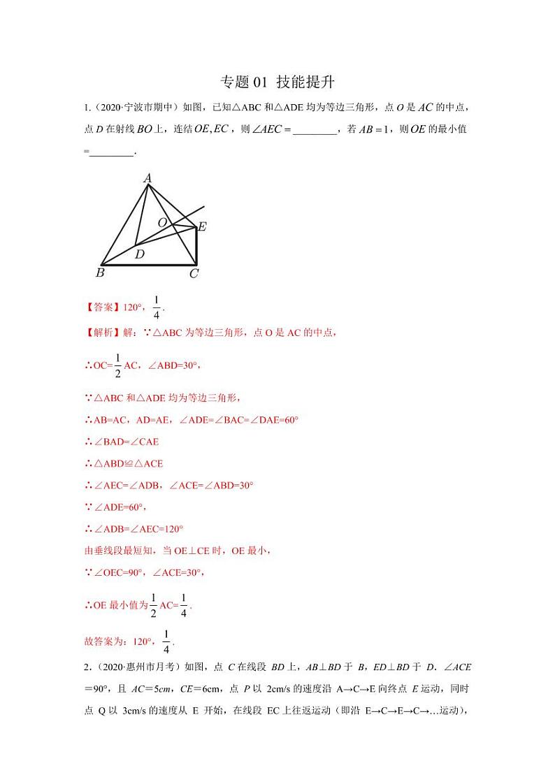 专题01 化动为静，破解三角形中的动态问题技能提升2020-2021学年八年级数学寒假辅导讲义（人教版）01