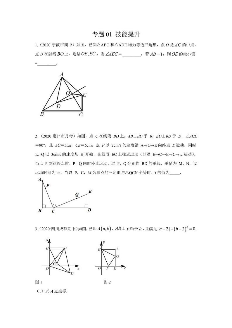 专题01 化动为静，破解三角形中的动态问题技能提升2020-2021学年八年级数学寒假辅导讲义（人教版）01