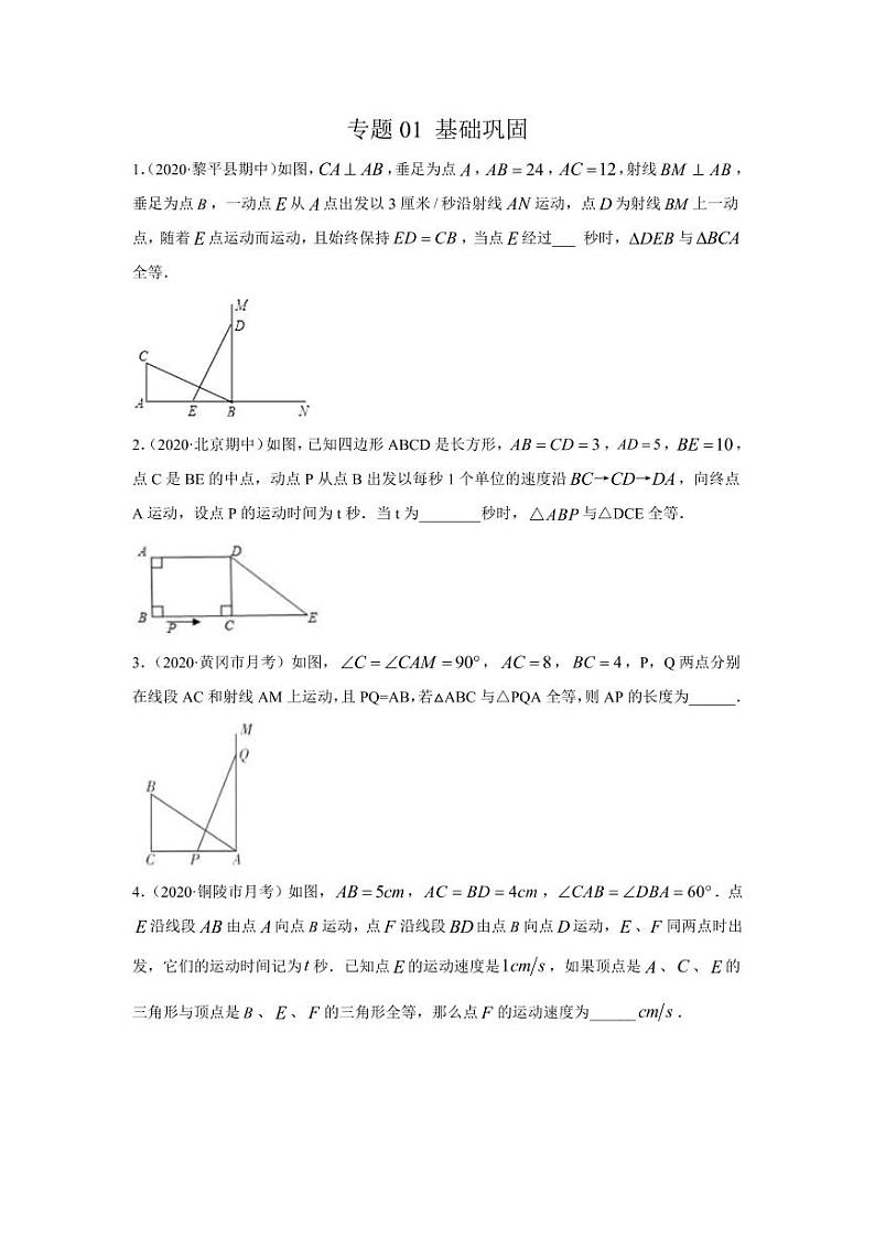 专题01 化动为静，破解三角形中的动态问题基础巩固2020-2021学年八年级数学寒假辅导讲义（人教版）01