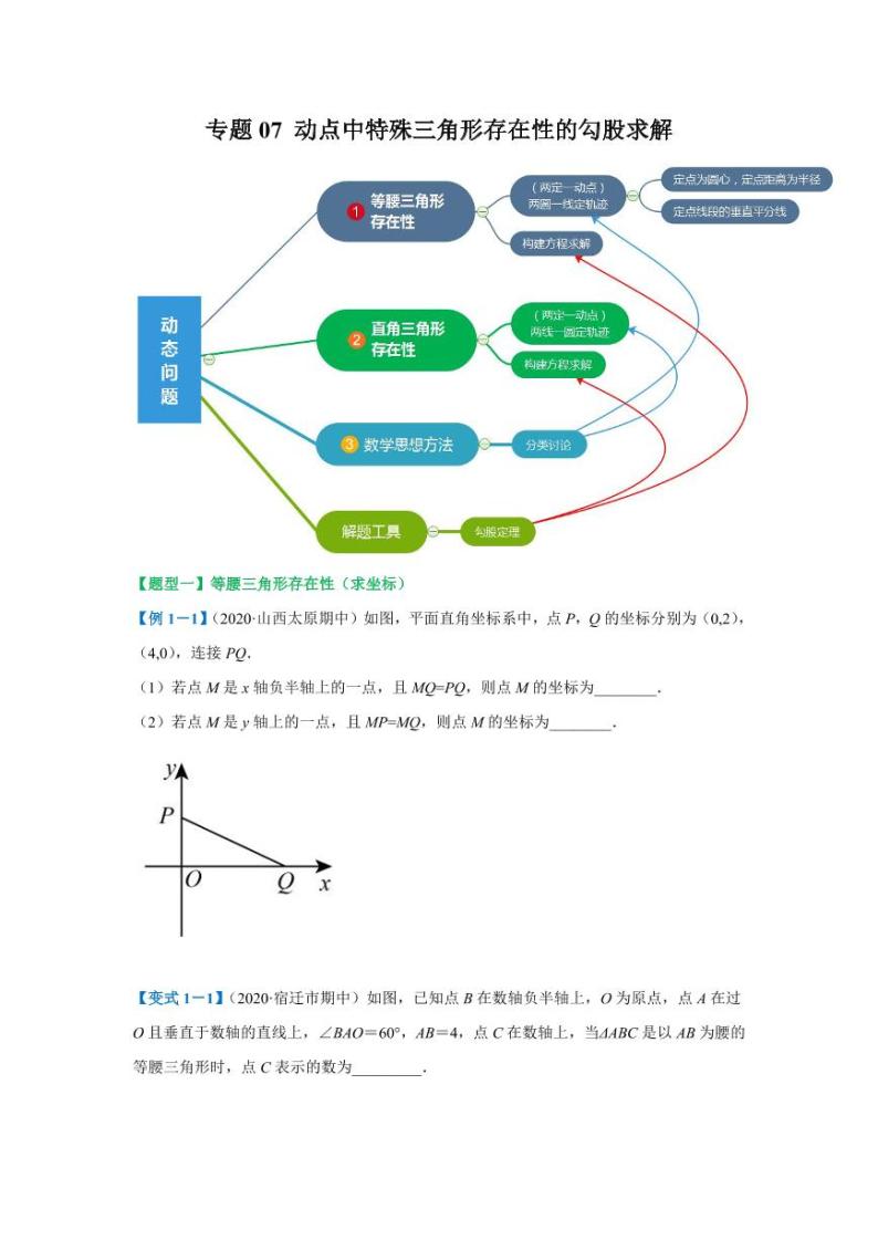 专题07 动点中特殊三角形存在性的勾股求解2020-2021学年八年级数学寒假辅导讲义（人教版）01