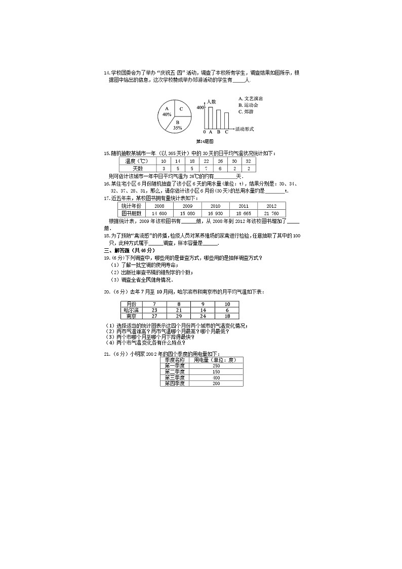 2020年湘教版七年级数学上册《数据的收集与统计图》单元检测卷三（含答案）03