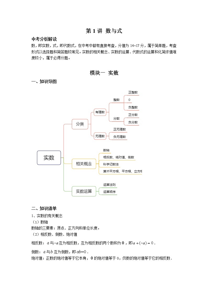 九年级数学寒假专题练 第01讲 数与式（全国通用）01