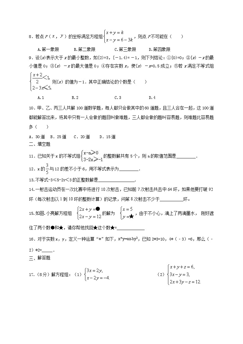 人教版数学七年级下册个性化辅导学案第14讲 方程与不等式综合复习02