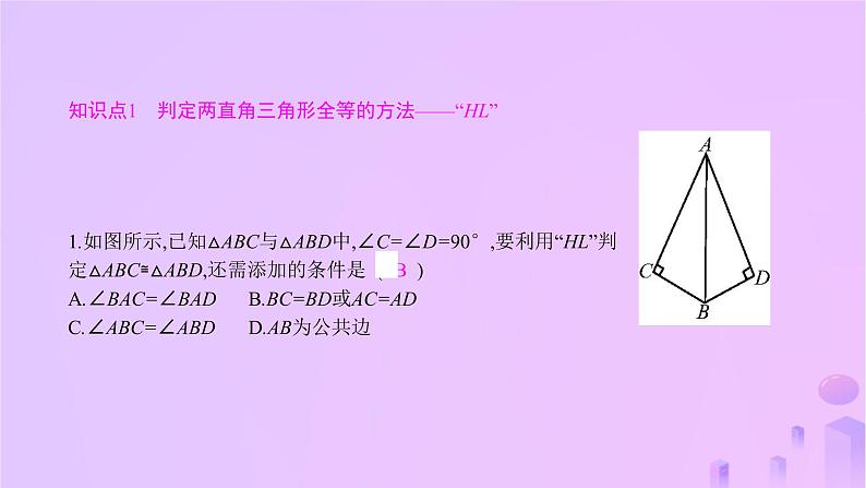 八年级上数学课件第14章全等三角形14-2三角形全等的判定第5课时两个直角三角形全等的判定课件新版沪科版_沪科版04