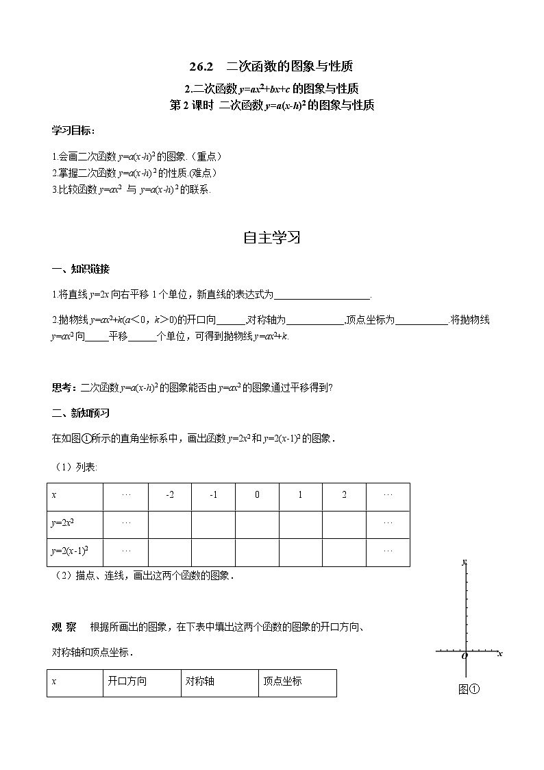 华师大版  数学  九年级(下册) 26.2.2 第2课时 二次函数y=a(x-h)2的图象与性质学案01