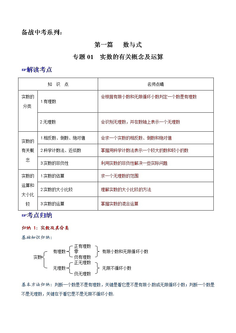 专题01 实数的有关概念及运算-备战中考数学精品系列（解析版）01