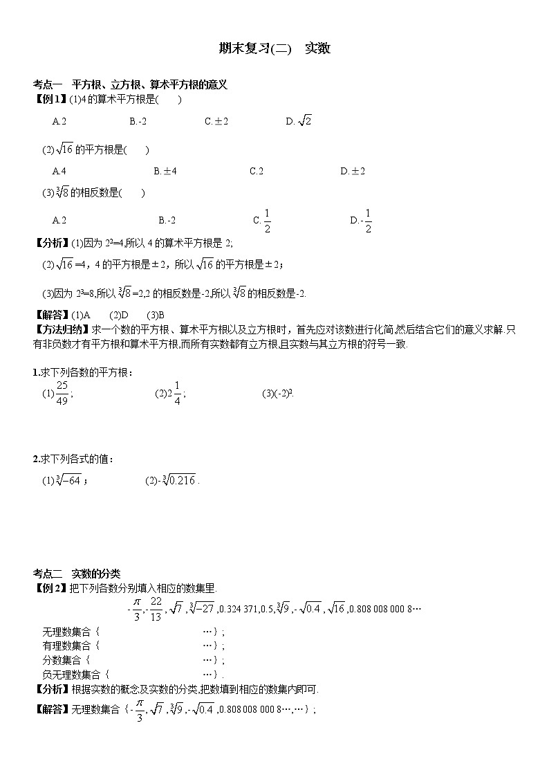人教版数学七年级下册 期末专题复习教案  第六章 实数01