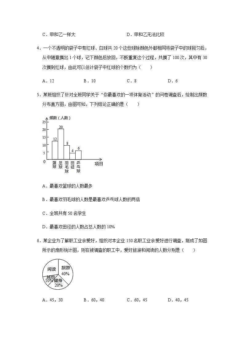 人教版数学七年级下学期期末总复习 第10章 《数据的收集、整理与描述》单元测试302