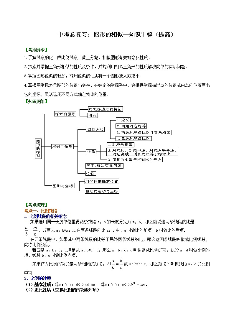 （人教版）数学中考总复习38总复习：图形的相似（提高）珍藏版 知识点练习01