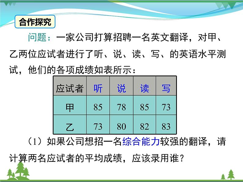 【精品】人教版 八年级下册数学 20.1.1 第1课时 平均数和加权平均数 课件PPT05