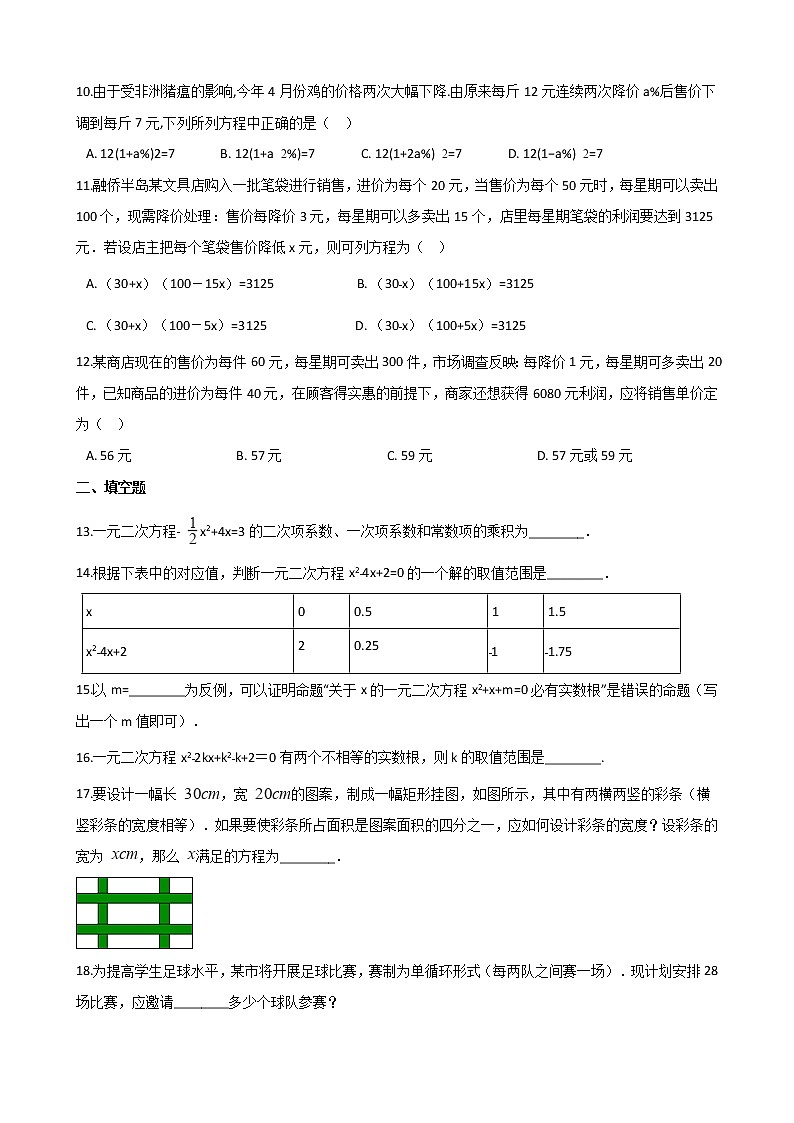 2021年中考数学必考知识点《一元二次方程》专项训练（含解析）02