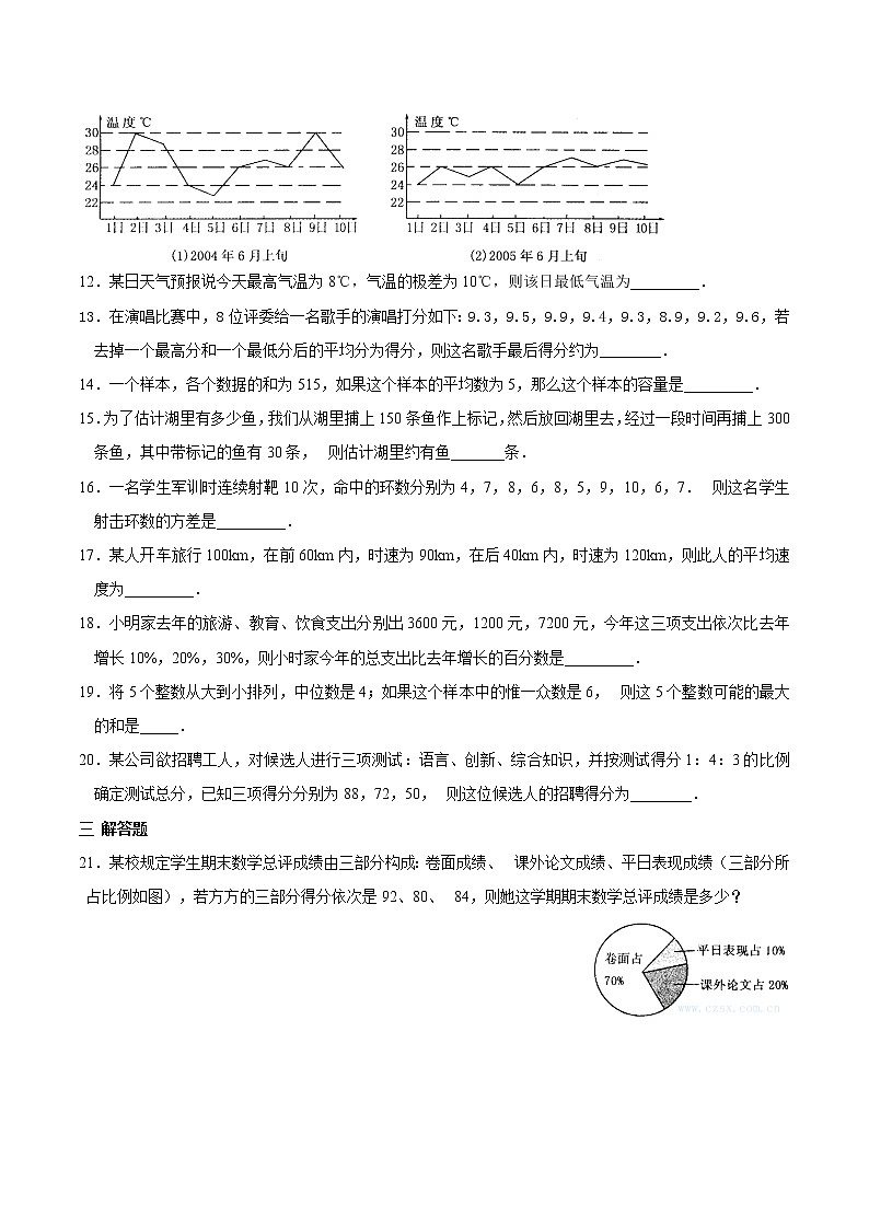 【精品试题】人教版 八年级下册数学 第二十章 数据的分析周周测4（全章）（含答案）03