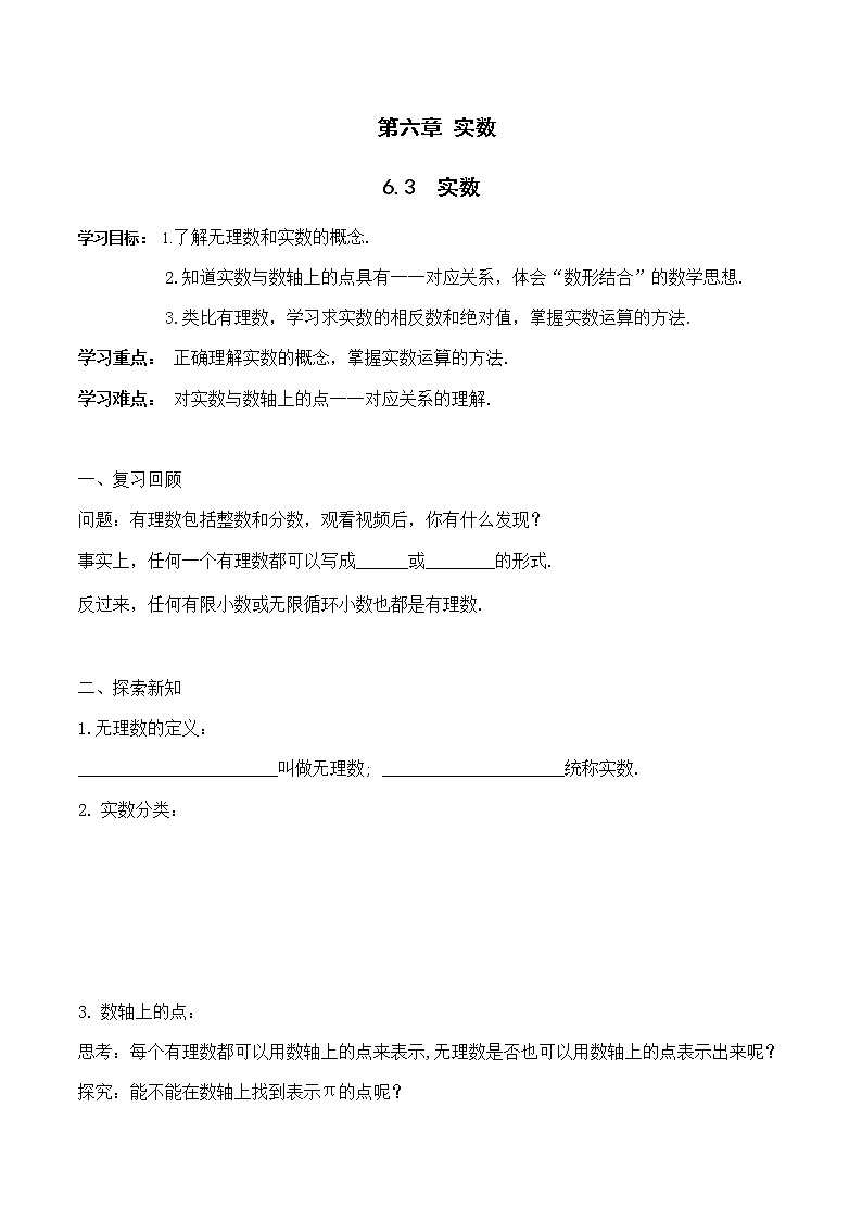 人教版七年级数学下册 6.3实数无答案  导学案01