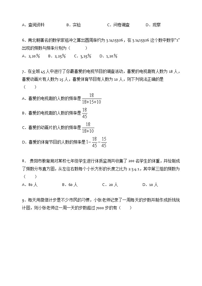 2021年苏科版八年级数学下册单元测试1：第7章 数据的收集、整理、描述02