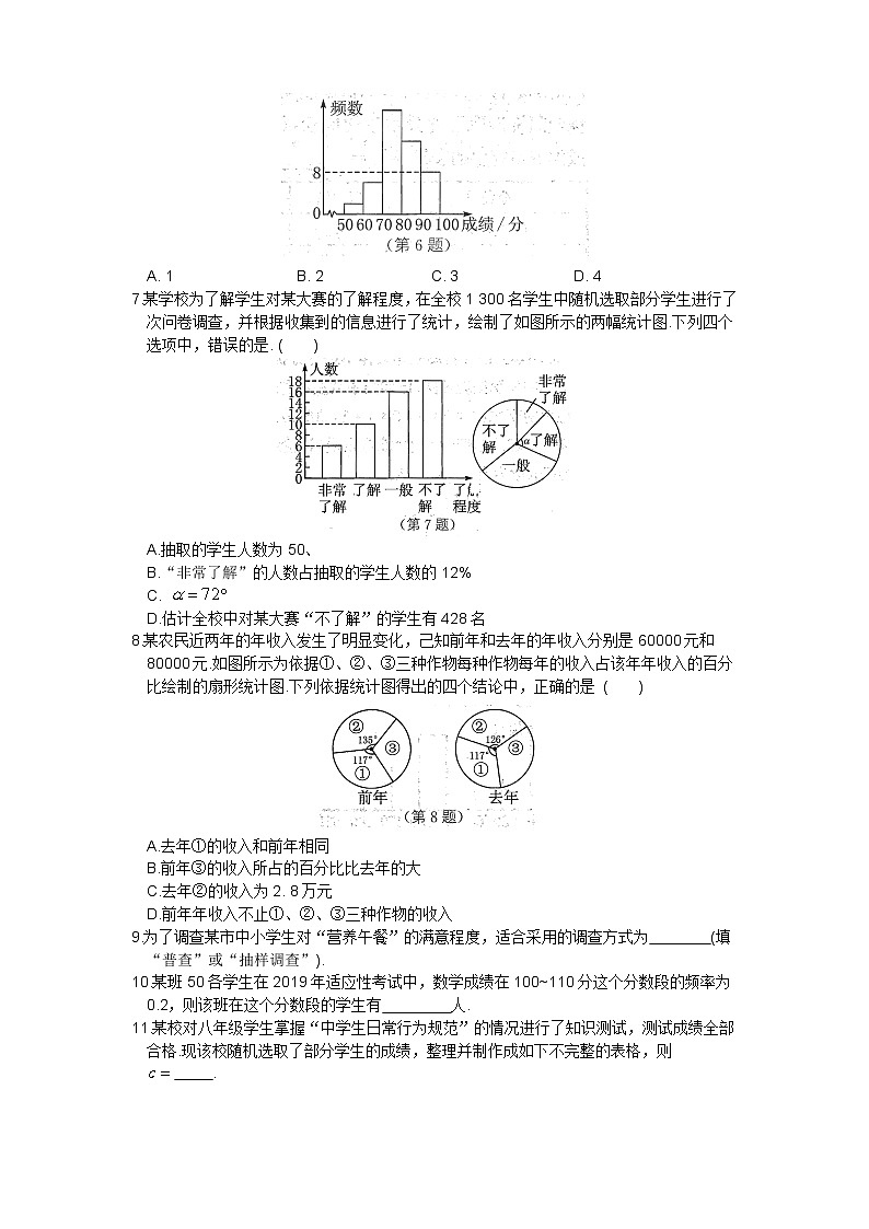 2021年苏科版八年级数学下册单元测试4第七章 数据的收集、整理、描述02