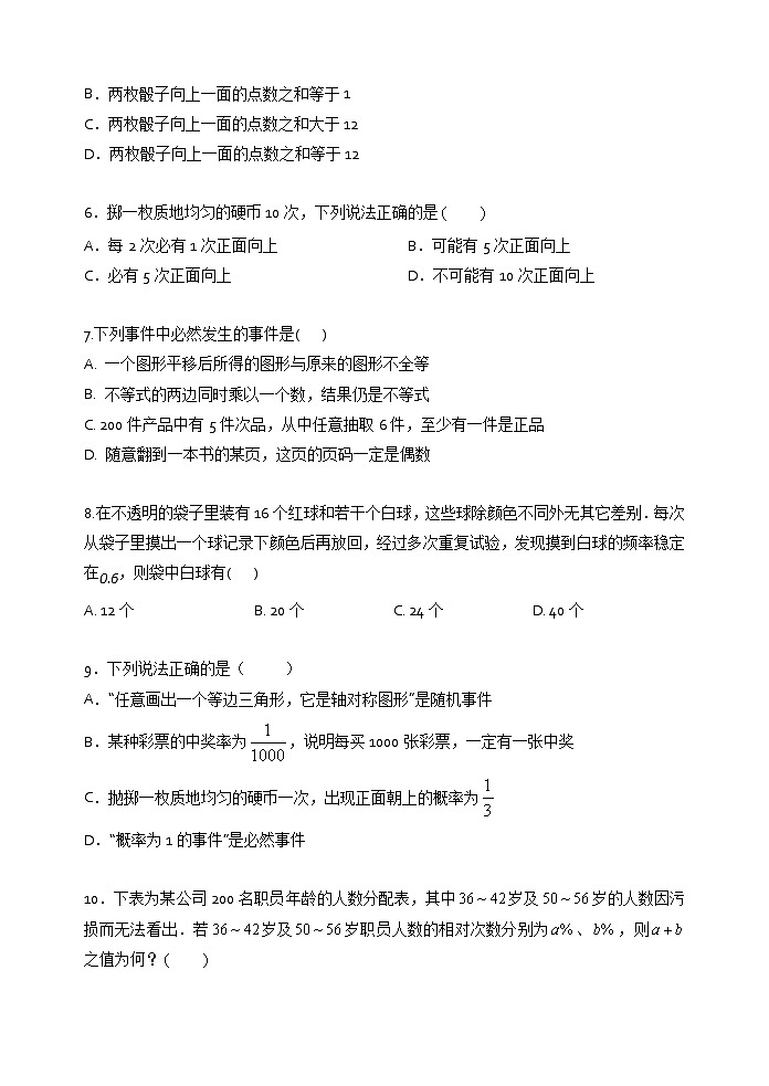 2021年苏科版八年级数学下册单元测试2：第8章  认识概率02