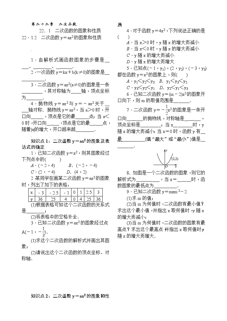 22．1　二次函数的图象和性质22．1.2　二次函数y＝ax2的图象和性质 试卷01