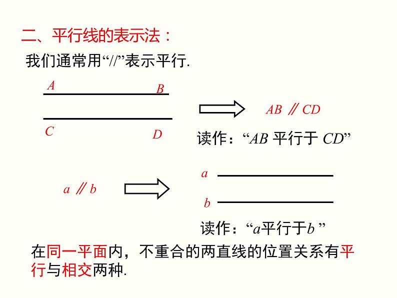 初中 / 数学 / 人教版 / 七年级下册 / 第五章 相交线与平行线 / 5.2 平行线及其判定 / 5.2.1 平行线 课件07