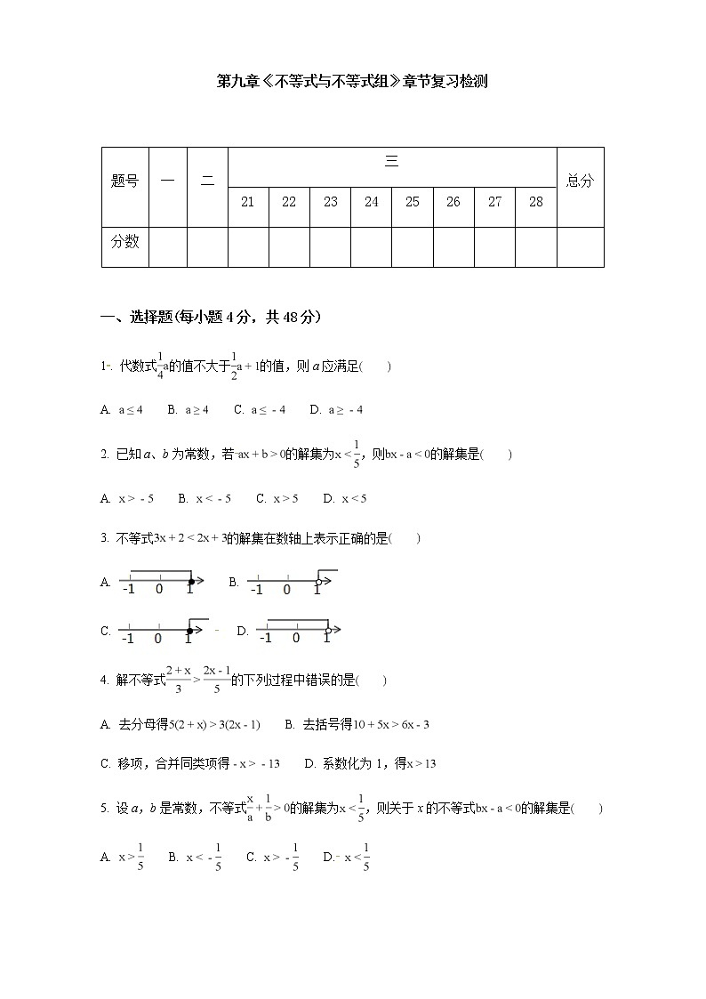 第九章《不等式与不等式组》-人教版七年级数学下册章节检测6第1页