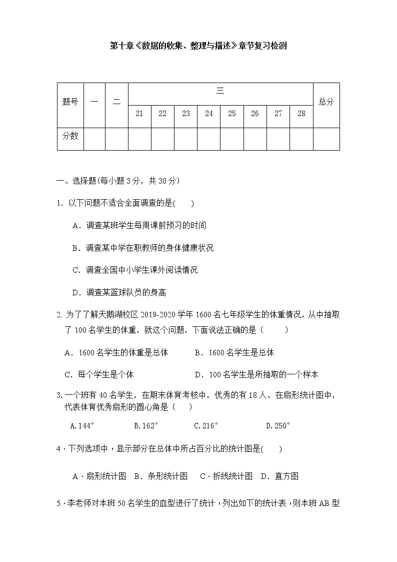 第十章《数据的收集、整理与描述》-人教版七年级数学下册章节检测601