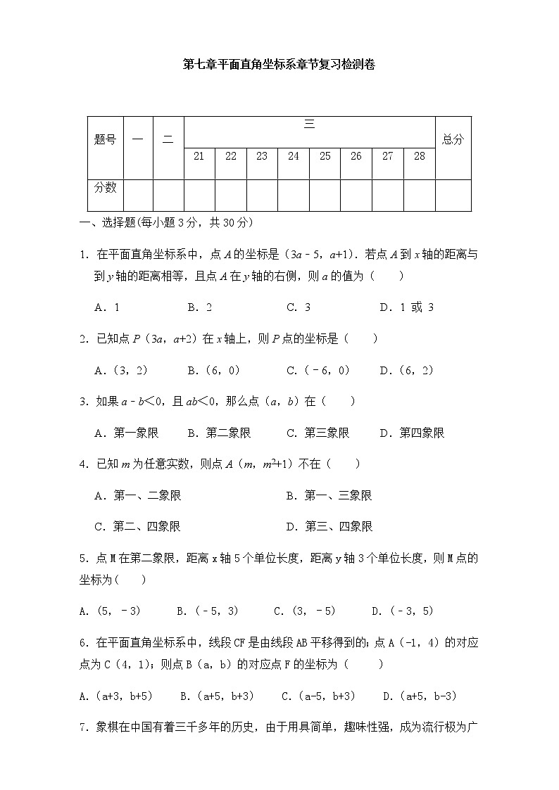 第七章《平面直角坐标系》-人教版七年级数学下册章节检测601