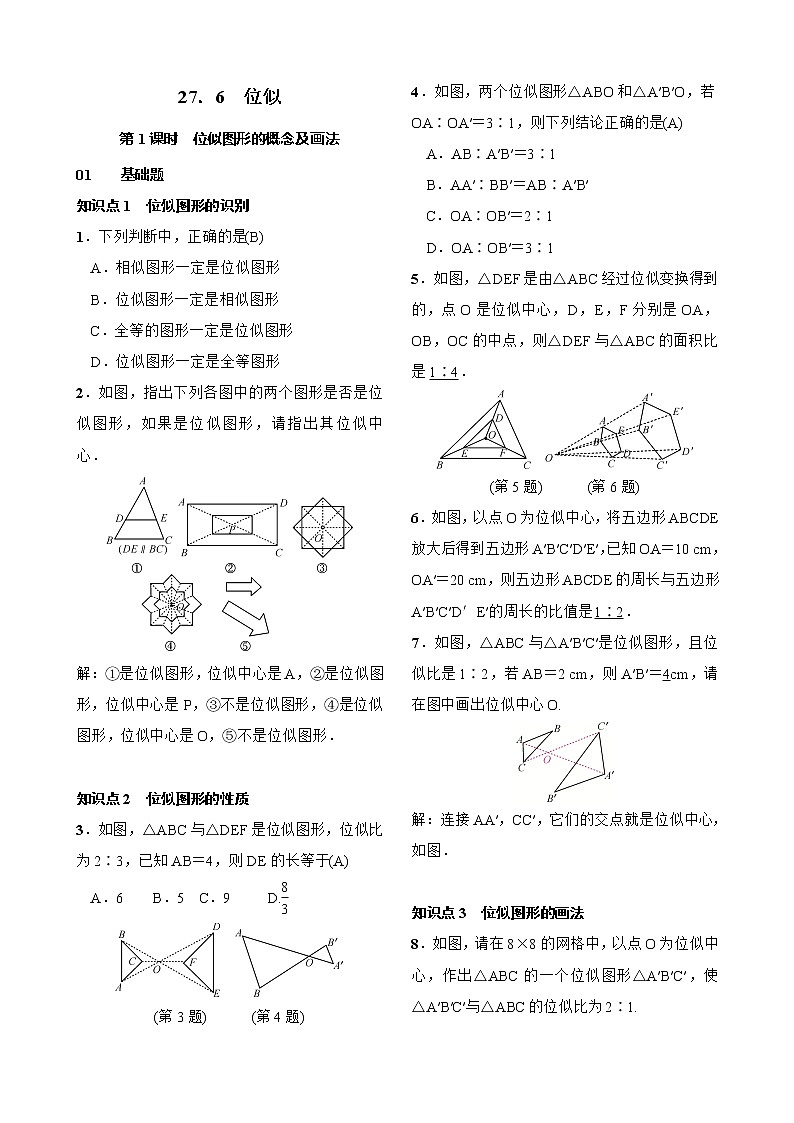 27.3 位似  第1课时　位似图形的概念及画法 试卷（含答案）01