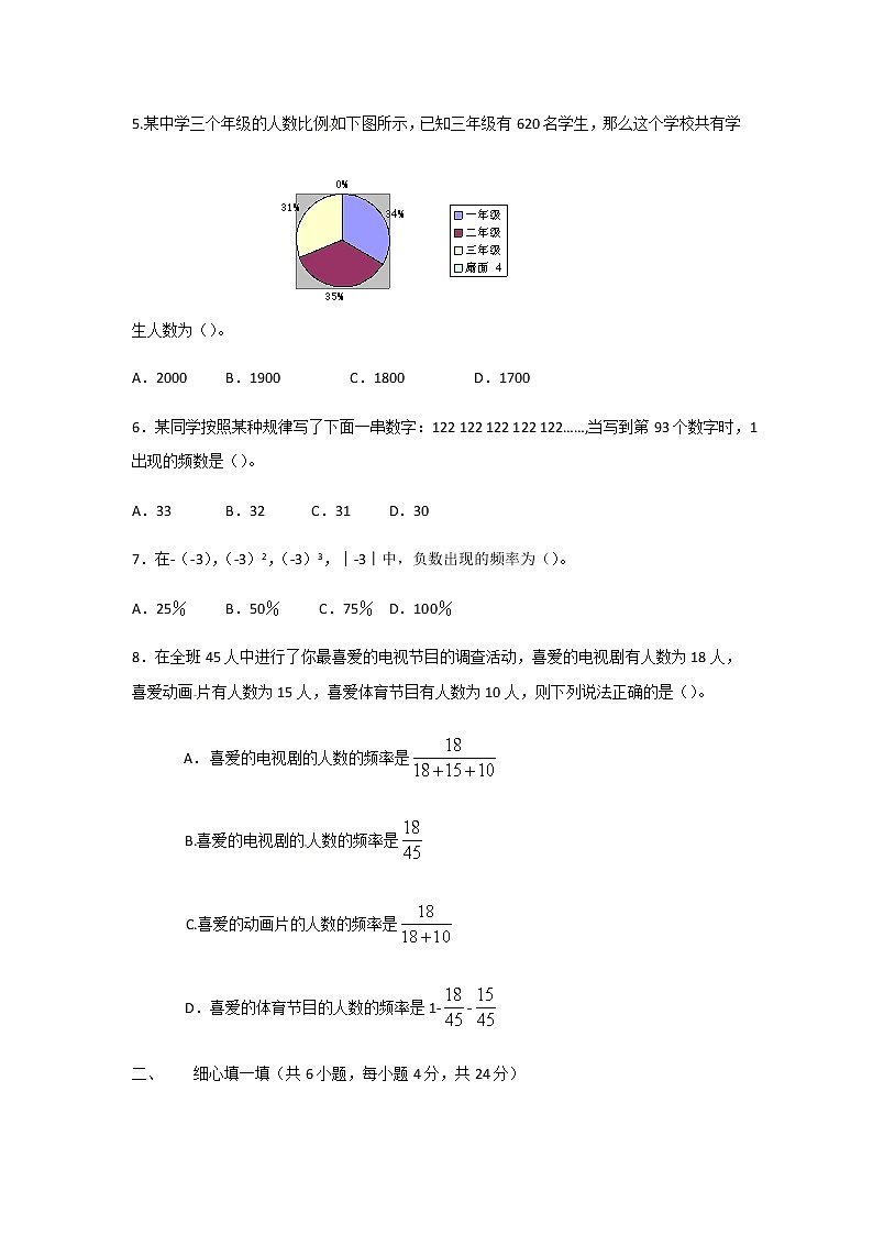 人教版七年级数学下册第十章数据的收集、整理与描述单元测试卷702