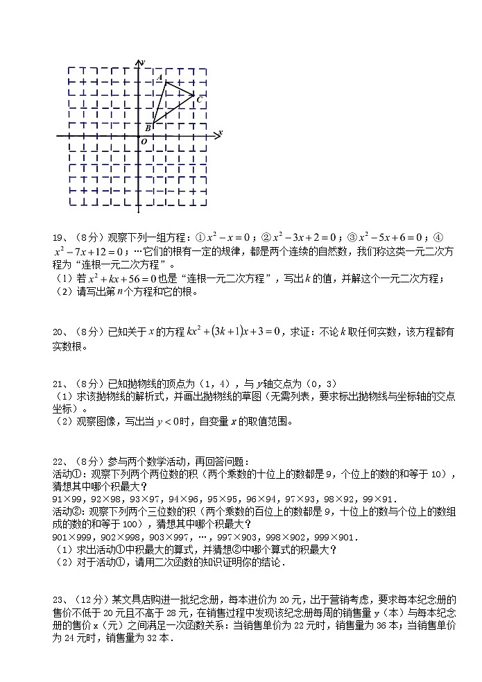 2018-2019学年福建省龙岩市上杭县九年级上期中考试数学试题（含答案）03