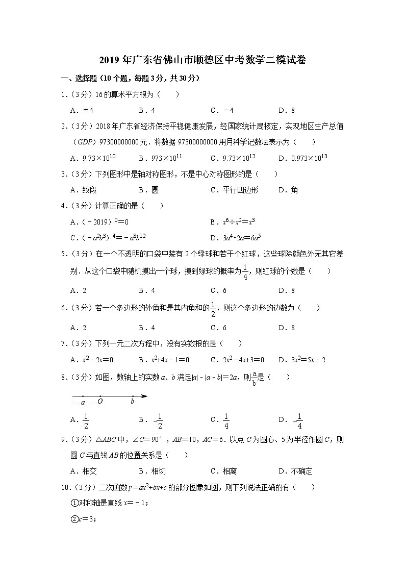 2019年广东省佛山市顺德区中考数学三模试卷01