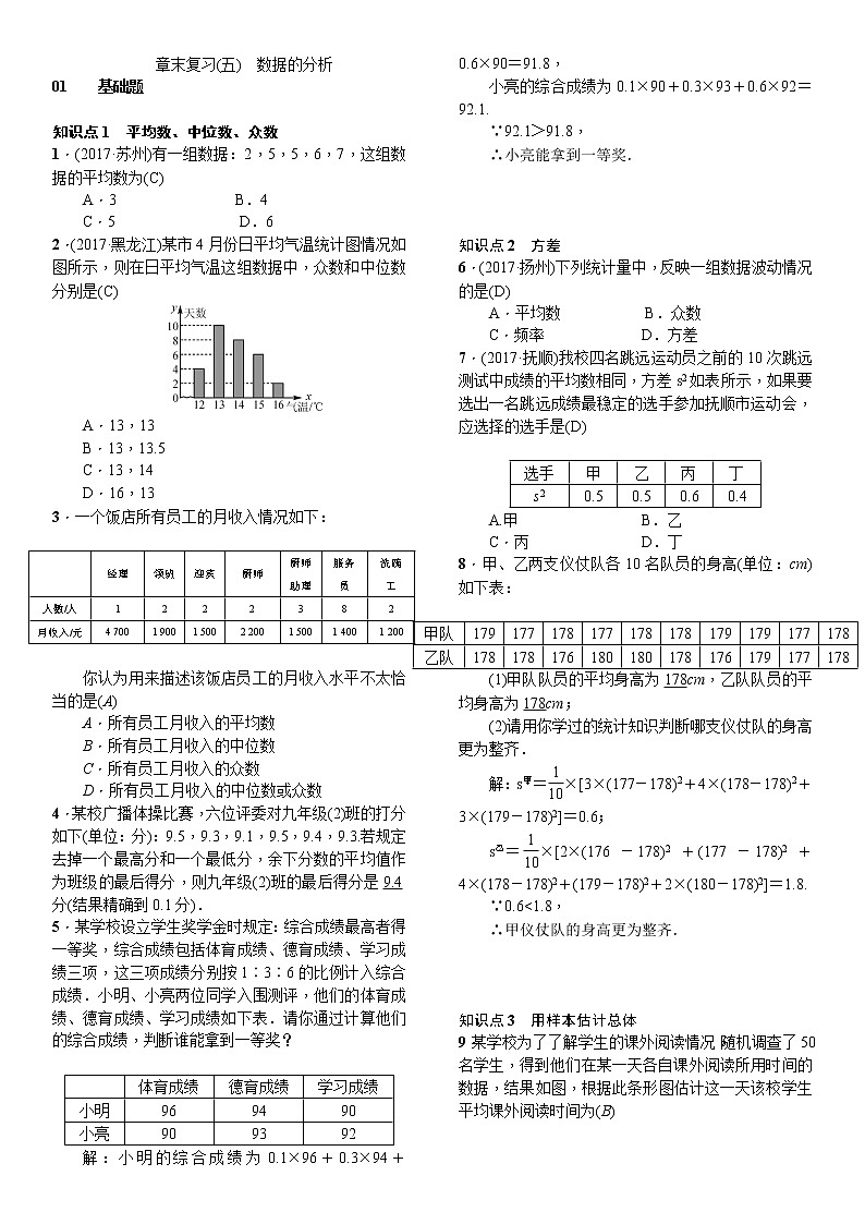 20.3　章末复习(五)　数据的分析 试卷01