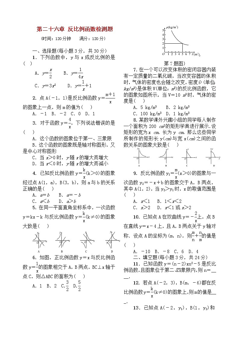 第26章 反比例函数检测题第1页