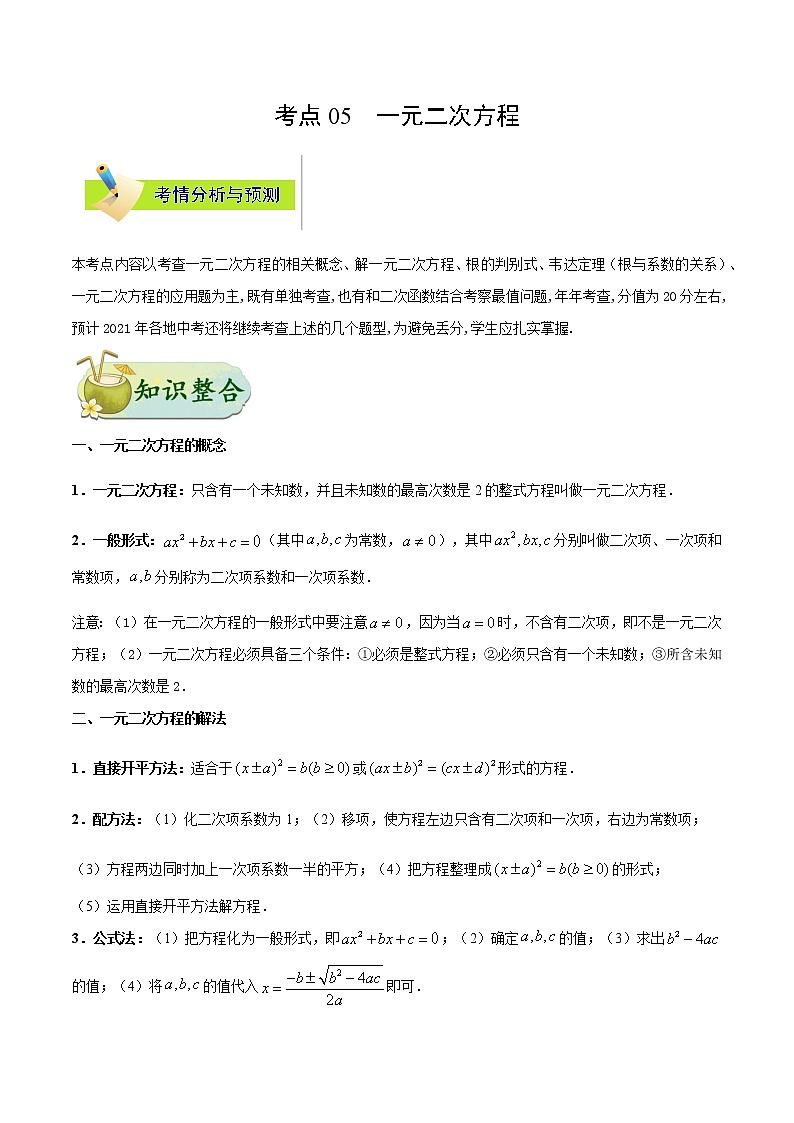 考点05 一元二次方程-备战2021年中考数学考点一遍过（含答案解析）试卷01