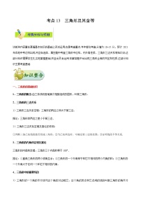 考点13 三角形及其全等-备战2021年中考数学考点一遍过（含答案解析）试卷