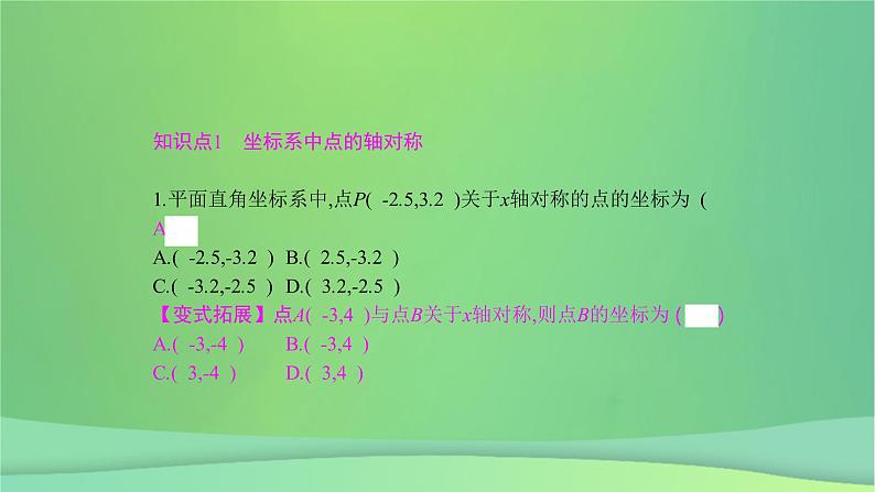 八年级上数学课件第15章轴对称图形和等腰三角形15-1轴对称图形第3课时平面直角坐标系中的轴对称课件新版沪科版_沪科版04