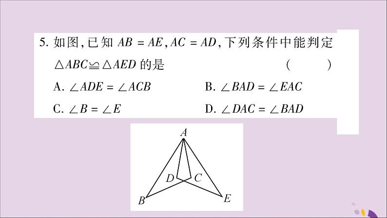 八年级数学上册第14章全等三角形14-2三角形全等的判定14-2-1两边及其夹角分别相等的两个三角形习题课件（新版）沪科版第7页