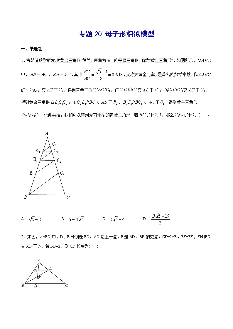 中考数学几何模型加强版 模型20 母子形相似模型 试卷01