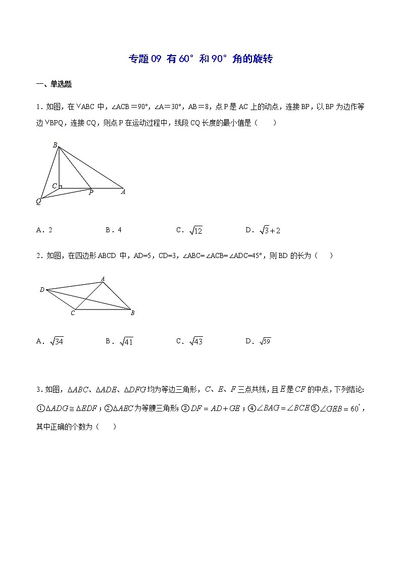 中考数学几何模型加强版 模型09 有60°和90°角的旋转 试卷01