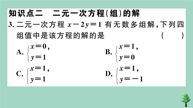 2020秋八年级数学上册第五章《二元一次方程组》5-1认识二元一次方程组作业课件（新版）北师大版04