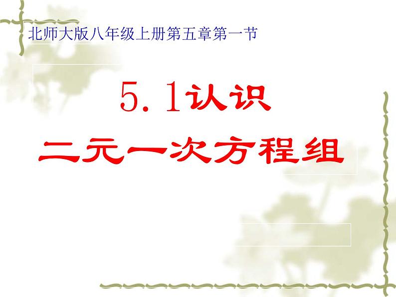 八年级上册数学课件《认识二元一次方程组》(1)_北师大版第1页