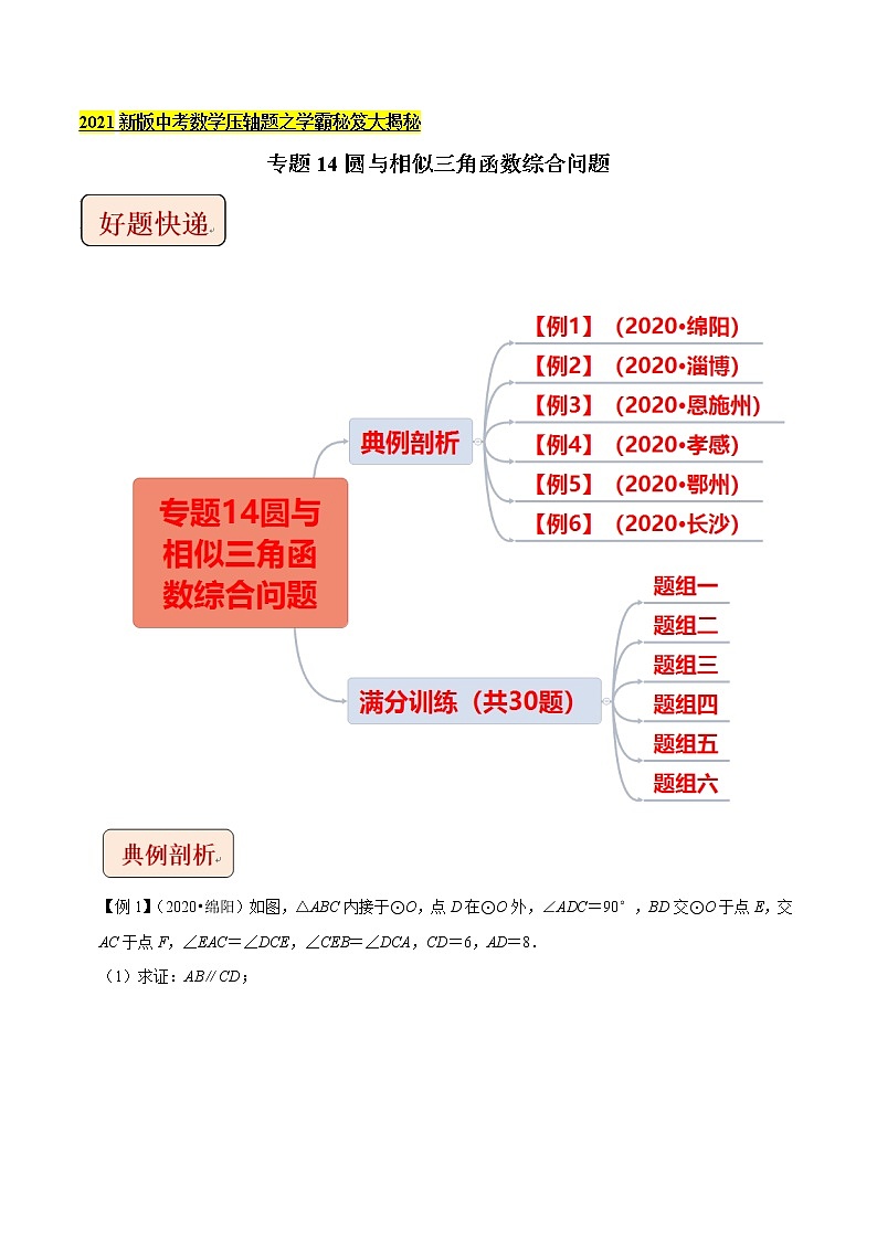 2021中考数学压轴题题型：专题14圆与相似三角函数综合问题（含原卷及解析卷）01