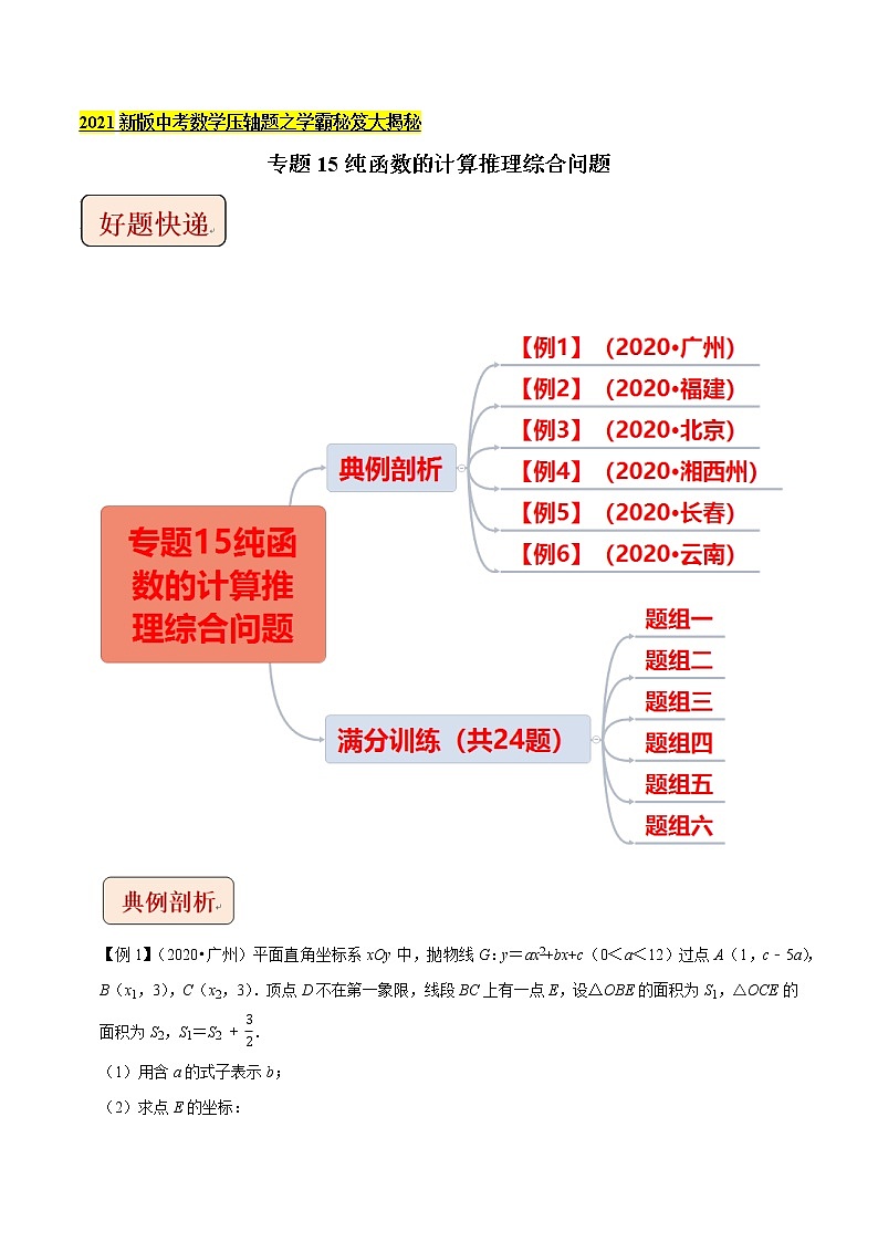 2021中考数学压轴题题型：专题15纯函数的计算推理综合问题（含原卷及解析卷）01