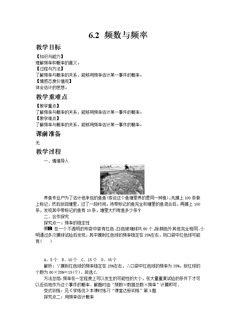 青岛版（2012）九年级数学下册6.2 频数与频率教案01