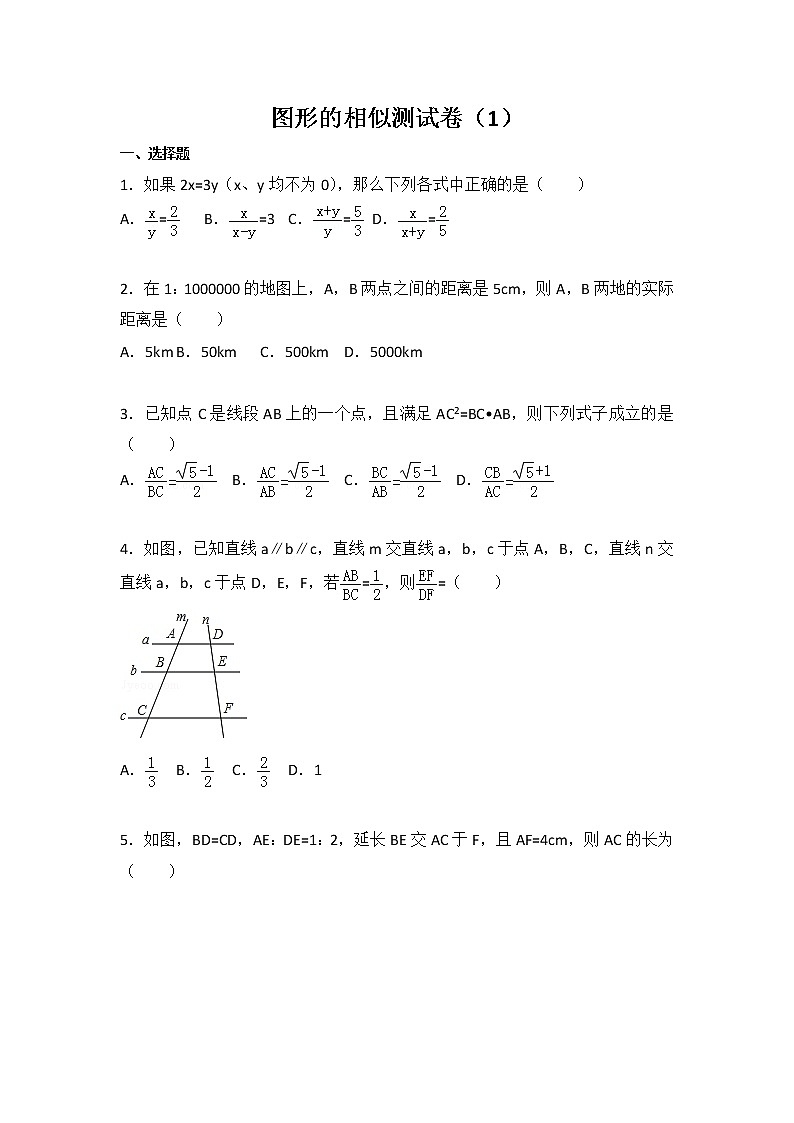 苏科版数学九年级下册第6章 图形的相似测试卷（1）01