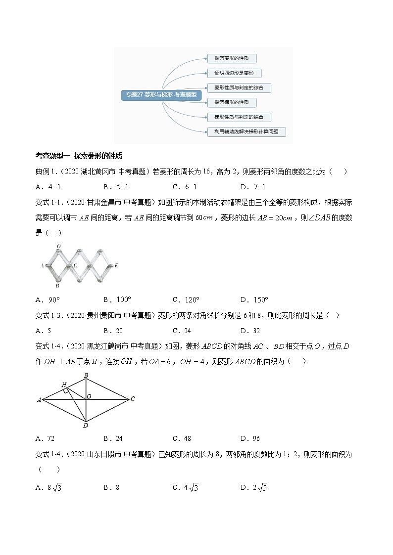 专题27 菱形与梯形（知识点串讲）-2021年中考数学一轮复习精讲+热考题型03