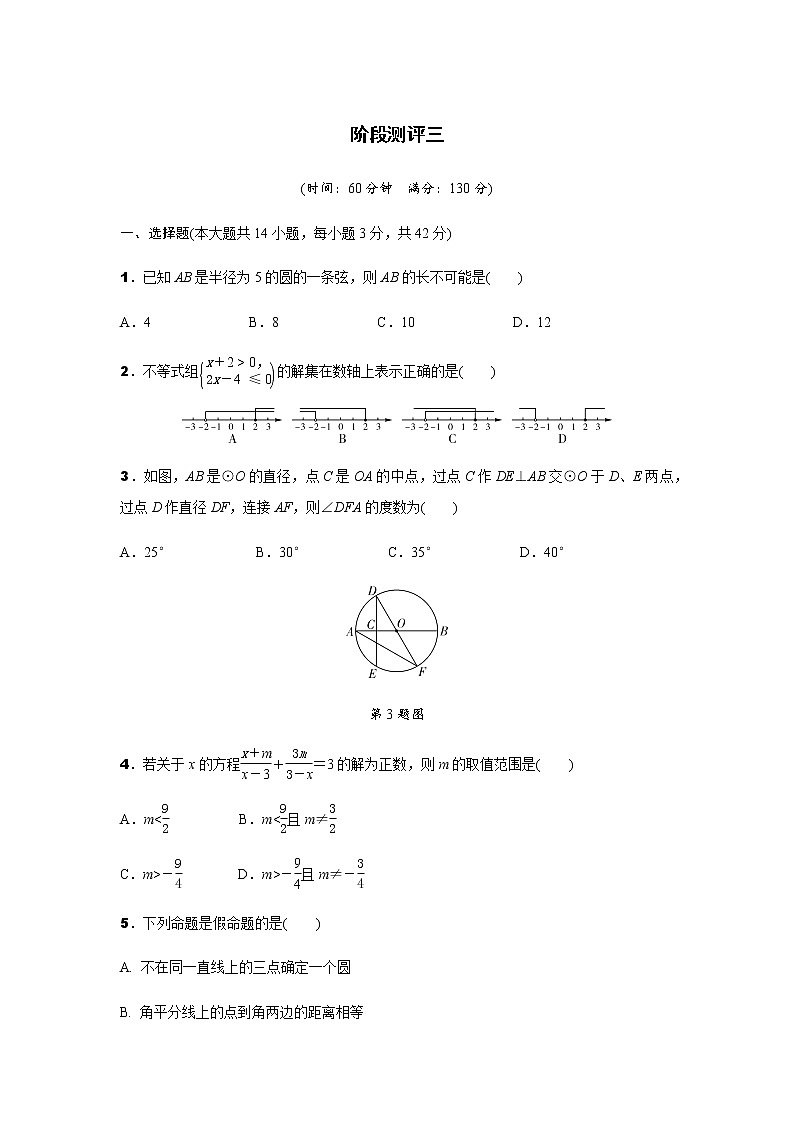 中考数学专题复习  阶段测评三(含解析)01